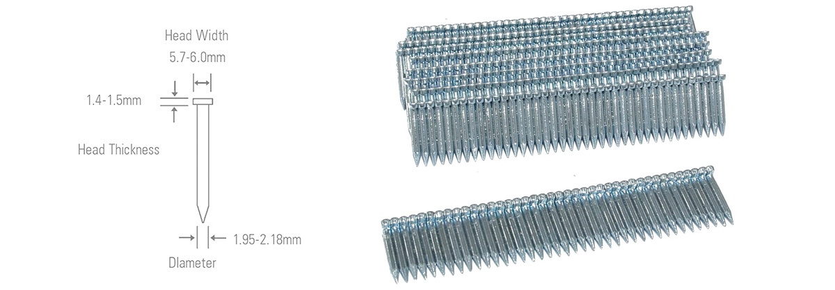 Collated steel nail diameter and length reference drawing